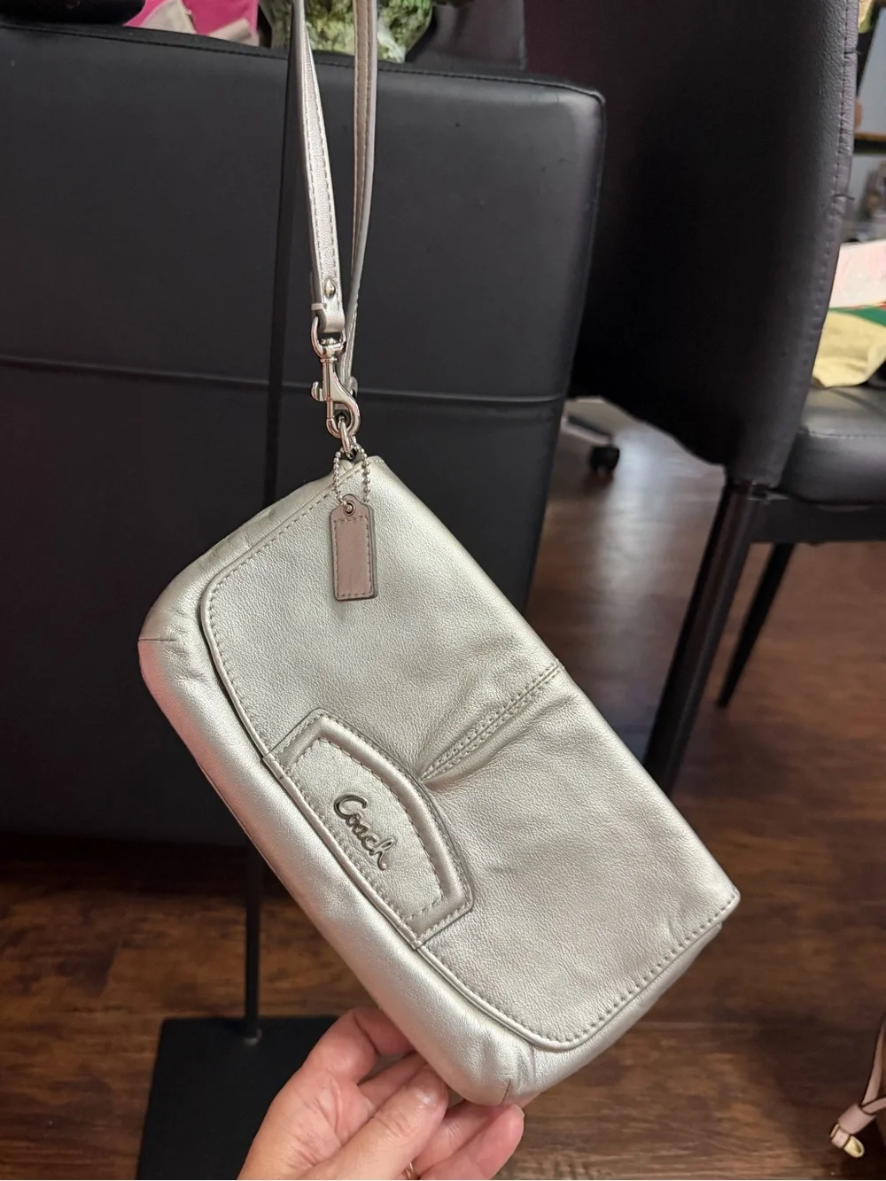 Coach Silver Metallic Leather Wristlet